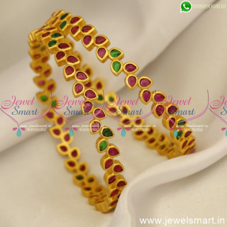 Running Leaf Kemp Matte Look Gold Plated Bangles Dazzling Jewellery Designs B24776