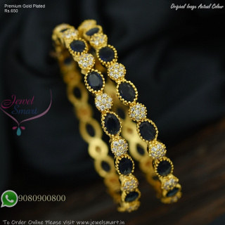 Premium Gold Plated Sapphire Blue Stone Bangles with CZ Sparkle B27469