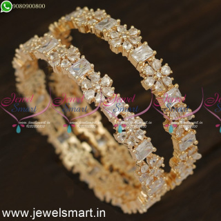 Shining Star Rose Gold and Silver CZ Diamond Bangles Design Fabulous Fashion Jewellery