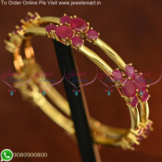 Silver Jewellery Inspired Ruby Stones Thick String Gold Plated Bangles B25471