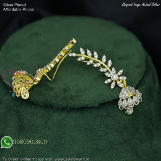 Silver Plated Floral Bluetooth Style CZ Jhumka Earrings – Diamond Look Designer Jewellery J27485