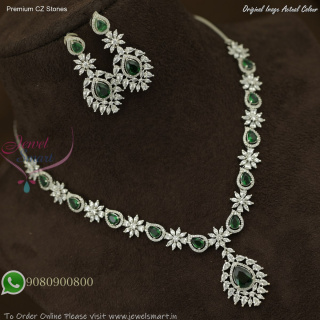 Silver Plated Premium CZ Stone Necklace Set with Pendant Design – Available in Multiple Colours NL27479