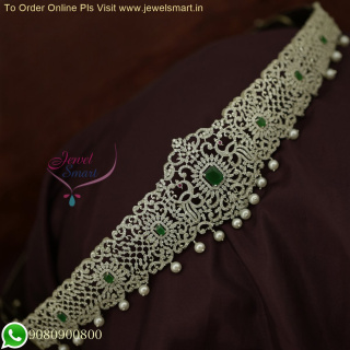 Elegant Silver-Plated Diamond Look CZ Oddiyanam - Adjustable Length for a Regal Waist Belt H26339