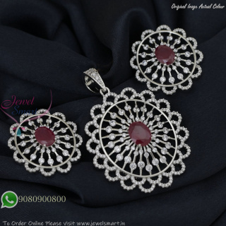 Silver Plated Pendant Set with Colour Center Stone – Diamond Look Jewellery PS27455
