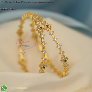Simple American Diamond Stones CZ Gold Bangles - Elegant Lightweight Design B27068