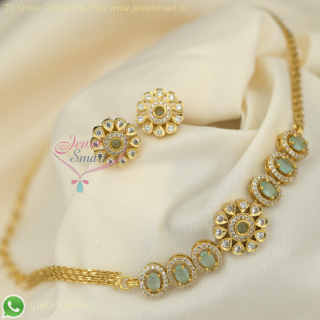 Simple Choker Necklace Set with Pastel Stones - Affordable Jewelry NL26994