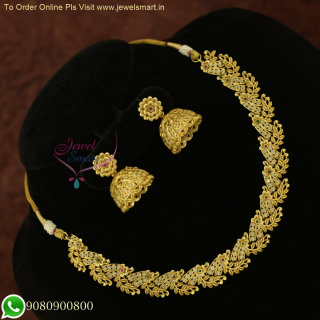 Affordable Simple Leaf Necklace Set With Broad Jhumka Earrings NL26064