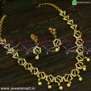 Simple Star Model Gold Necklace Designs Pearl Drops Everyday Wear Jewellery NL25023