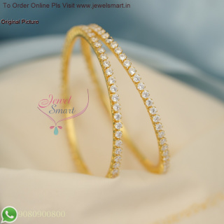 Single Line Round CZ White Stone Bangles - Premium Gold Design with Long-Lasting Plating B27066