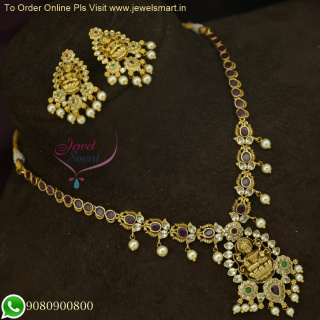 Divine Grace: Single Oval Line Stone Temple Necklace Set - Trending Affordable Jewelry Designs NL26241