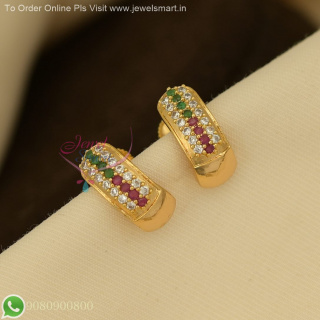 Small Size J-Type Ear Studs with CZ Stones – Lightweight Gold Plated Earrings in 3 Colour Options ER27101