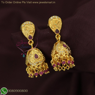 Small Size Ruby Jhumka Earrings - Light Gold Plated Real Look, Buy Online J14311N