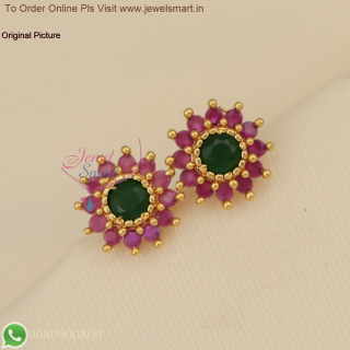 Small Size Traditional Gold Design Ear Studs with American Diamond Colour Stones ER27047