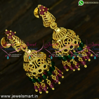 South Indian Jimikki Kammal New Gold Jhumka Designs Crystal Beads J24946