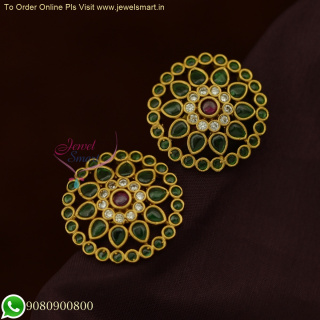 South Indian Round Kemp Ear Studs Traditional Gold Designs ER25989