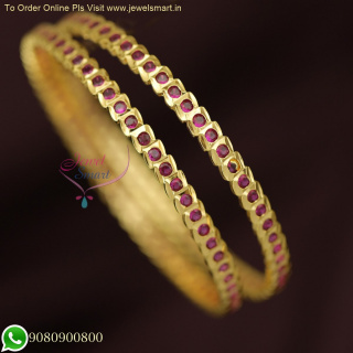 South Indian Traditional Single Stone Line Gold Bangles Design at Unbeatable Prices B26124