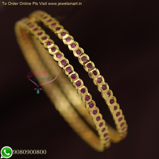 South Indian Single Round Stone Line Gold Bangles Design at Unbeatable Prices B26125