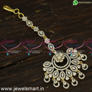 Spectacular CZ Diamond Inspired Maang Tikka For Wedding Silver and Gold Tone T24151