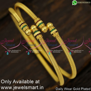 Spring Kappu Valayal Mild Enamel Plain Gold Bangles Design 2 Pieces Set B23999