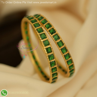 Square Stones Premium Green Stones Bangles – Elegant Gold Plated Jewellery B27097