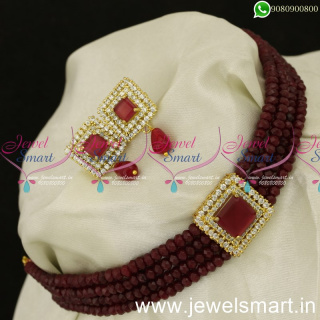 Square Locket 4 Strand Malai Crystal Choker Designs Fashionable Jewellery NL24055