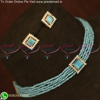 Square Locket 5 Strand Cystal Choker Designs Set Attractive Colours NL25591