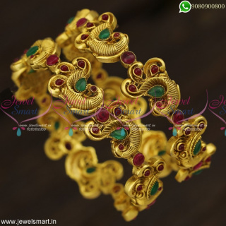 Stylish Peacock Antique Gold Bangles Design Kemp Jewellery Online B23290
