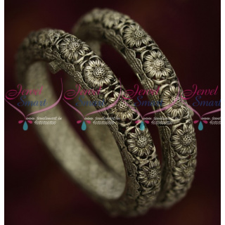 B14670 Oxidised Silver Finish Screw Open Kada Bangles Brass Metal Jewellery Shop Online