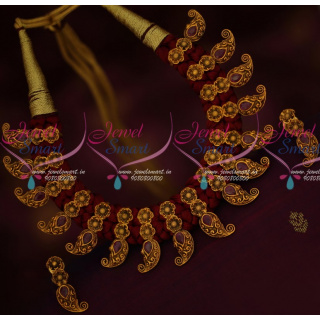 NL14944 Maroon Colour Silk Thread Fashion Jewellery Metal Pendants Mango Design Latest