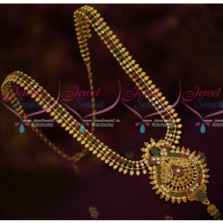 NL15663 Multi Colour Semi Precious Stones Traditional Haram Designs Gold Plated Imitation Jewellery
