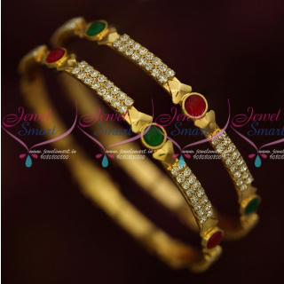 B15916 Kemp Red Green White Stones Gold Covering South Indian Jewellery Online