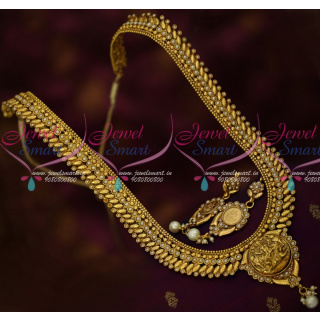 NL15541 Leaf Design Chain Temple Pendant Antique Gold Plated Haram Collections