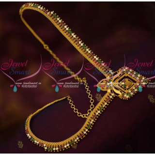 NL16297 South Indian Gold Covering Haram Latest AD Multi Stones Spiral Design Online