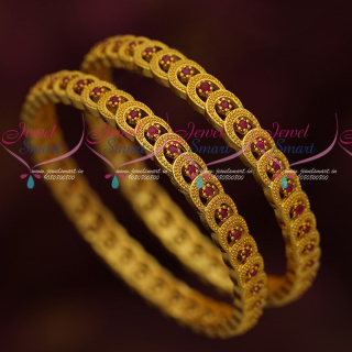 B17449 Exclusive Gold Finish Ruby Bangles Latest Imitation Jewellery Designs