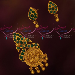 PS17727 Emerald Green Stones Low Price Temple Pendant Antique Jewellery Online