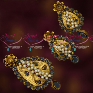 PS17864 Blue Stones Real Pearls Handmade Antique Pendant Earrings Set Gold Design Imitation Jewellery