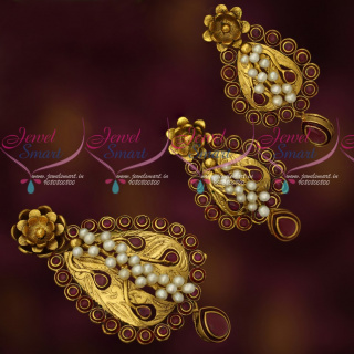 PS17865 Ruby Stones Real Pearls Handmade Antique Pendant Earrings Set Gold Design Imitation Jewellery