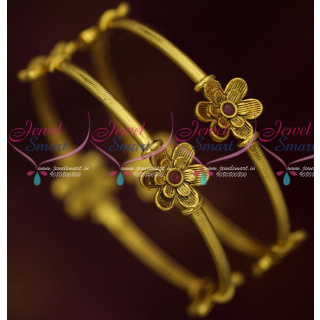 B18505 Antique Casual Wear Elegant Stylish Floral Design Fancy Bangles Ruby Stones Jewelry Online