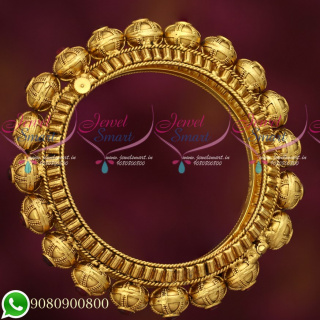 B19277 Antique Gold Plated Kemp Jewellery Intricately Designed Kada Screw Open