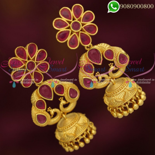Ruby Jhumkas Online Latest Peacock Design Jewellery Online NL19957R