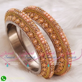 Light Peach Colour Lac Bangles Handmade Brass Base Matching Jewellery B20508