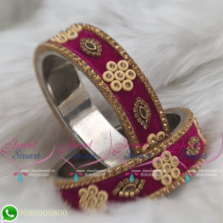 Magenta Colour Velvet Lac Bangles Handmade Brass Base Matching Jewellery B18669