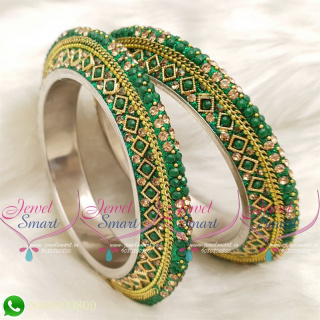 Green Colour Lac Bangles Handmade Brass Base Matching Jewellery B20506