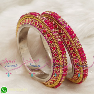 Magenta Colour Lac Bangles Handmade Brass Base Matching Jewellery B20507