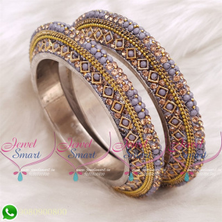 Light Grey Colour Lac Bangles Handmade Brass Base Matching Jewellery  B20509