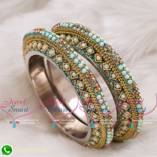 Light Pista Green Colour Lac Bangles Handmade Brass Base Matching Jewellery B20514