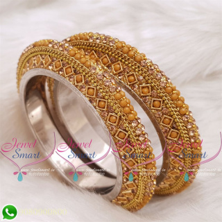 Yellow Ochre Colour Lac Bangles Handmade Brass Base Matching Jewellery B20516