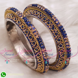 Dark Blue Colour Lac Bangles Handmade Brass Base Matching Jewellery B20505