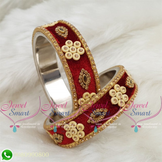 Maroon Colour Velvet Lac Bangles Handmade Brass Base Matching Jewellery B18655