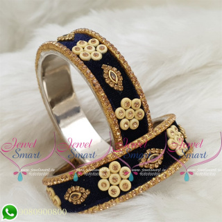 Dark Blue Colour Velvet Lac Bangles Handmade Brass Base Matching Jewellery B18661